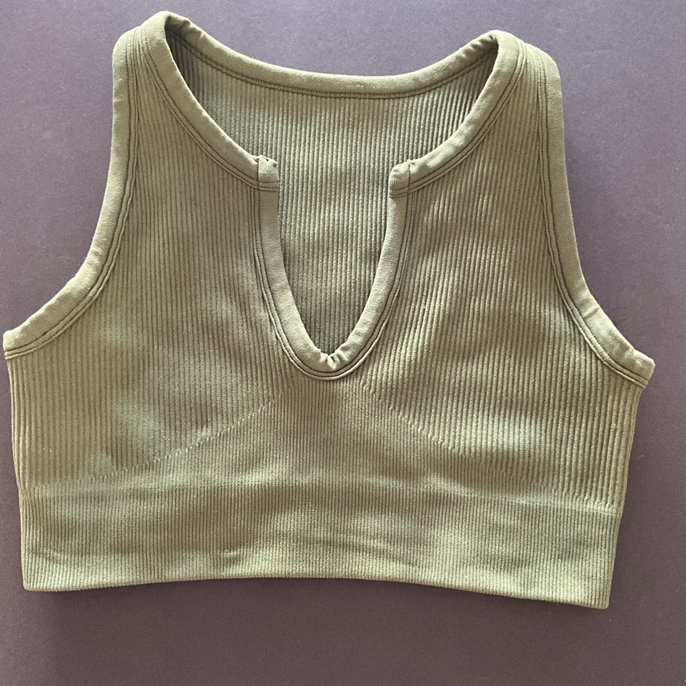 Women’s size small FP Ribbed V-Neck Crop Tank Top - Olive Green cleavage enhance